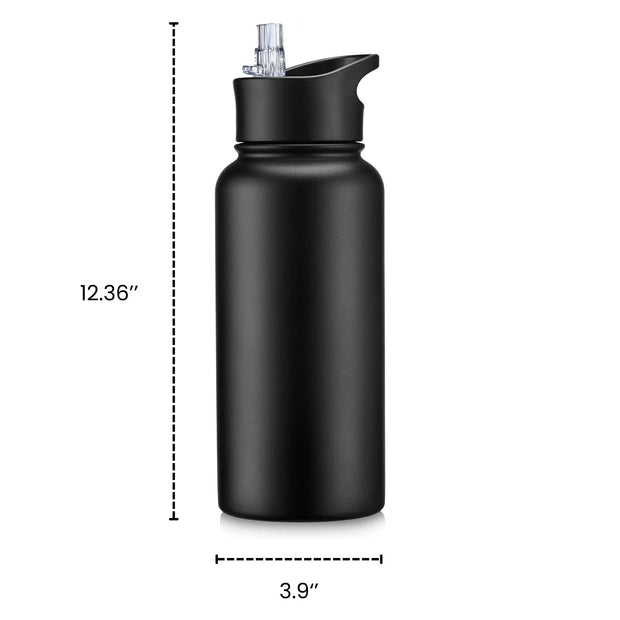 22 oz Insulated Water Bottle Stainless Steel Double Walled Vacuum Sports Water Bottle with 2 Lids (Straw and Spout Lid) for Gym Camping Hiking(White,1)