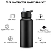 22 oz Insulated Water Bottle Stainless Steel Double Walled Vacuum Sports Water Bottle with 2 Lids (Straw and Spout Lid) for Gym Camping Hiking(White,1)