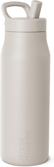 Ceramic-Lined Water Bottle with Push Button Straw Lid - Insulated Stainless Steel