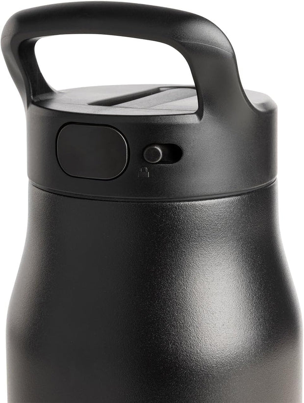 Ceramic-Lined Water Bottle with Push Button Straw Lid - Insulated Stainless Steel