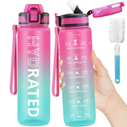 32oz Water Bottle with Straw - Motivational Water Bottles with Time Marker to Drink, Tritan BPA Free, 1L