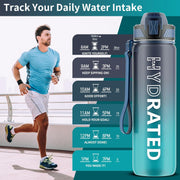 32oz Water Bottle with Straw - Motivational Water Bottles with Time Marker to Drink, Tritan BPA Free, 1L