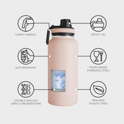 32 Oz Wide Mouth BPA Free Sport Water Bottle for Gym with Spout Lid - Thermal Hot & Cold 1 Litre Pink Water Bottle