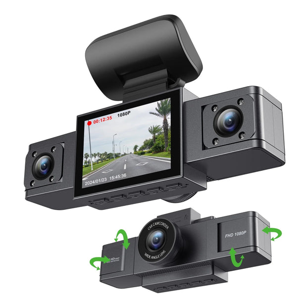 3 Channel Dash Cam Video Recorder Three Lens with Rear View