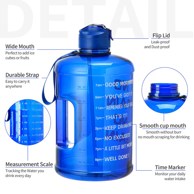 1 Gallon - Water Bottle with Straw & Time Marker, 128oz BPA Free