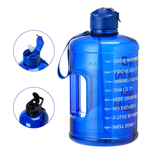 1 Gallon - Water Bottle with Straw & Time Marker, 128oz BPA Free