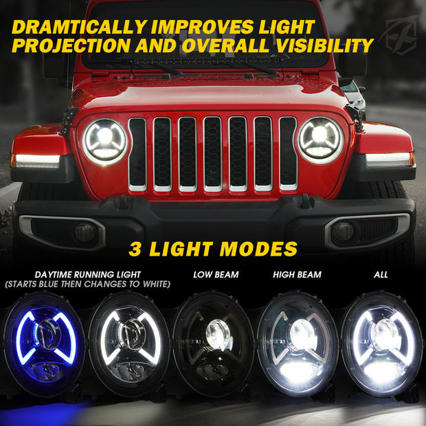 9" DRL LED Headlights for Jeep Wrangler JL 2018+ 4th Gen