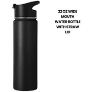 22 Oz Insulated Camping & Hiking Hydration Water Bottle, Wide Mouth, 3 Spout Lids, Stainless Steel Outdoor Water Bottle, Double Walled