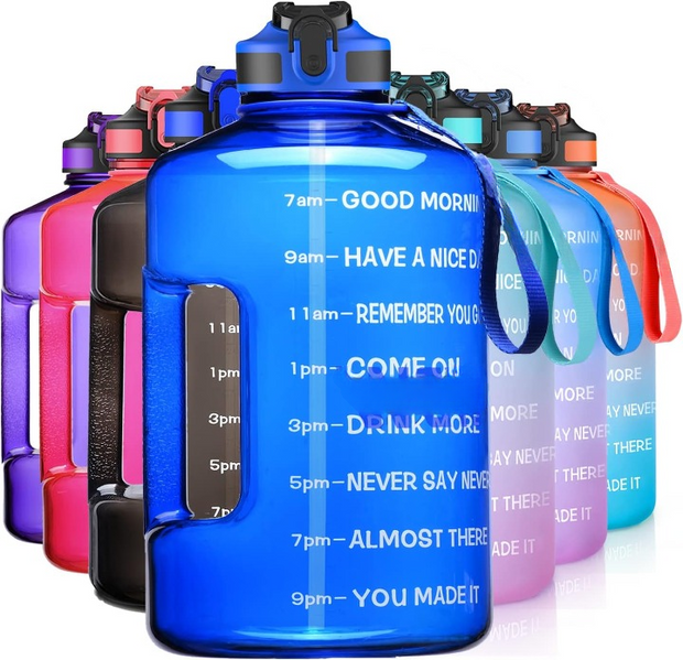 1 Gallon - Water Bottle with Straw & Time Marker, 128oz BPA Free