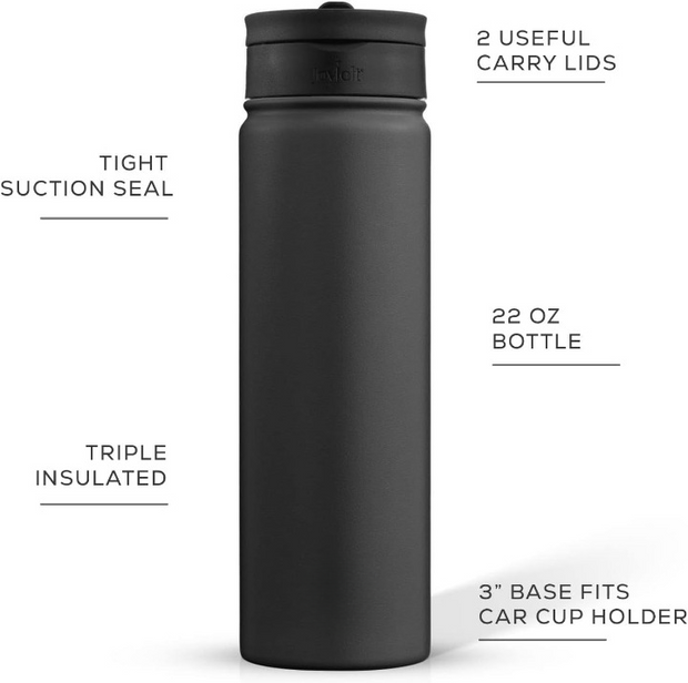 22oz Insulated Water Bottle with Straw Lid AND Flip Lid! - 12 Hour Hot/Cold Vacuum Insulated Stainless Steel Water Bottle. BPA-Free