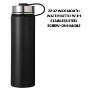 22 Oz Insulated Camping & Hiking Hydration Water Bottle, Wide Mouth, 3 Spout Lids, Stainless Steel Outdoor Water Bottle, Double Walled