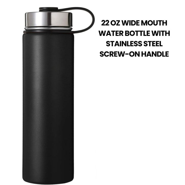 22 Oz Insulated Camping & Hiking Hydration Water Bottle, Wide Mouth, 3 Spout Lids, Stainless Steel Outdoor Water Bottle, Double Walled