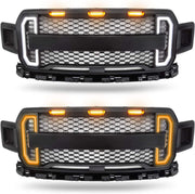 Front Grill Mesh Ford F150 2018-2020 with DRL & Turn Signal Lights and 3 Amber LED Lights