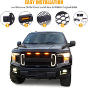 Front Grill Mesh Ford F150 2018-2020 with DRL & Turn Signal Lights and 3 Amber LED Lights