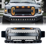 Front Grill Mesh Ford F150 2018-2020 with DRL & Turn Signal Lights and 3 Amber LED Lights