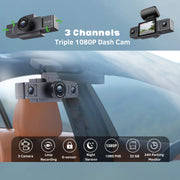 3 Channel Dash Cam Video Recorder Three Lens with Rear View