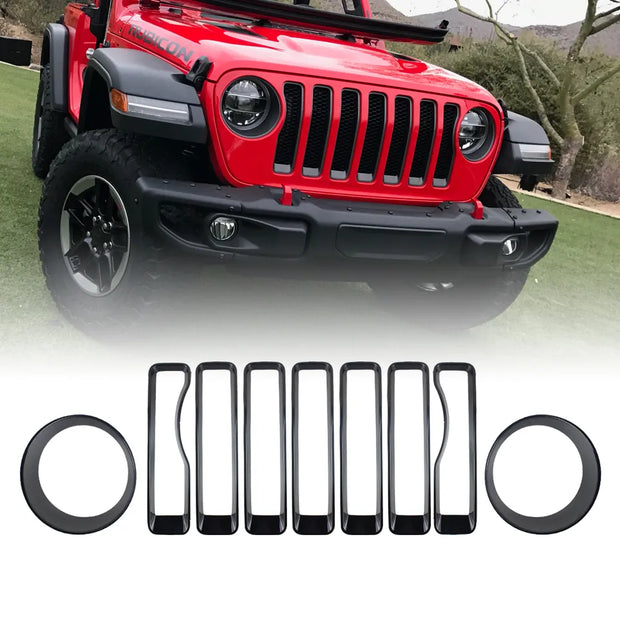 Jeep Wrangler JL 9Pcs Front Grille Trim Inserts Grill Cover