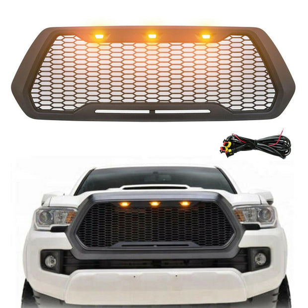 Raptor Style Matte Black Grille w/3 LED Lights - 2016+ Toyota Tacoma