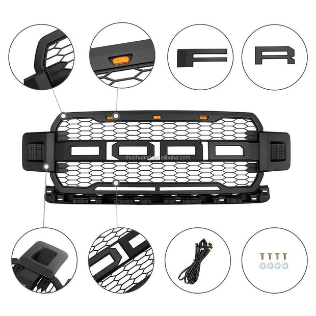 Raptor Style F150 2018-2020 Pickup Mesh Upper Hood Grille With LED