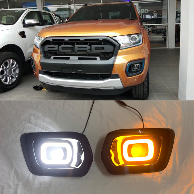 DRL Fog Lamps LED Daytime Running Lights With Turning Signal For Ford Ranger T8 Wildtrak 2019 2020 2021