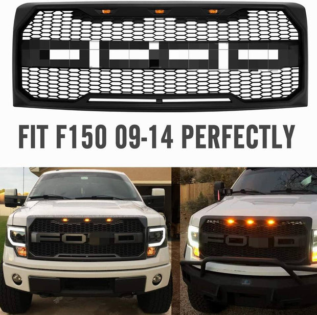 Ford F150 2009-2014 Front Grill Bumper Hood Mesh Grille with LED