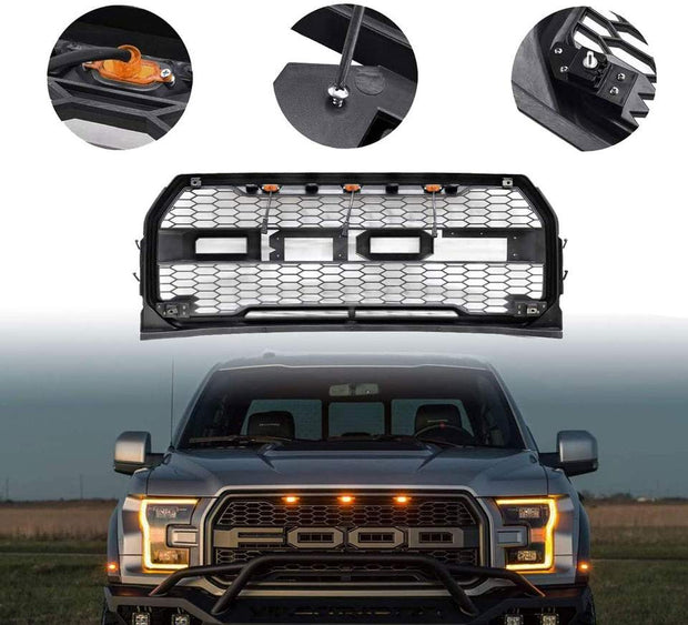 ABS plastics Raptor design grille car grills with Light for FORD F150 2015-2017