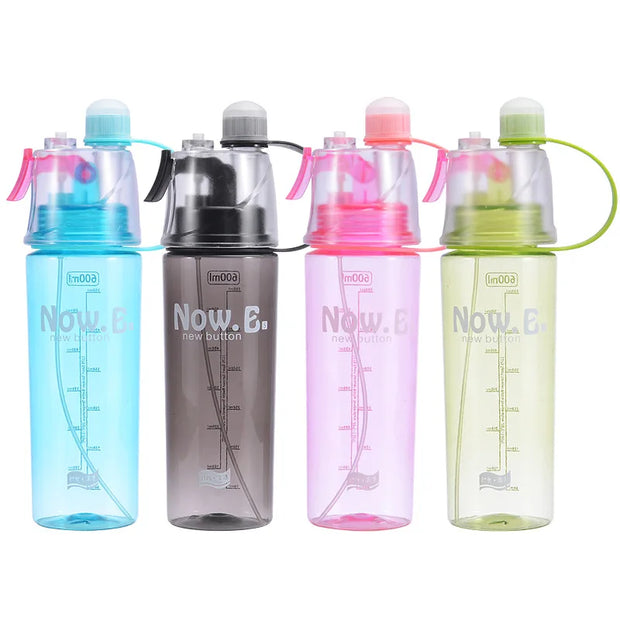 600ml Spray Cold Water Bottle Sublimation Mist Water Bottle Reusable Gym Sports Plastic Bottle with Spray Summer