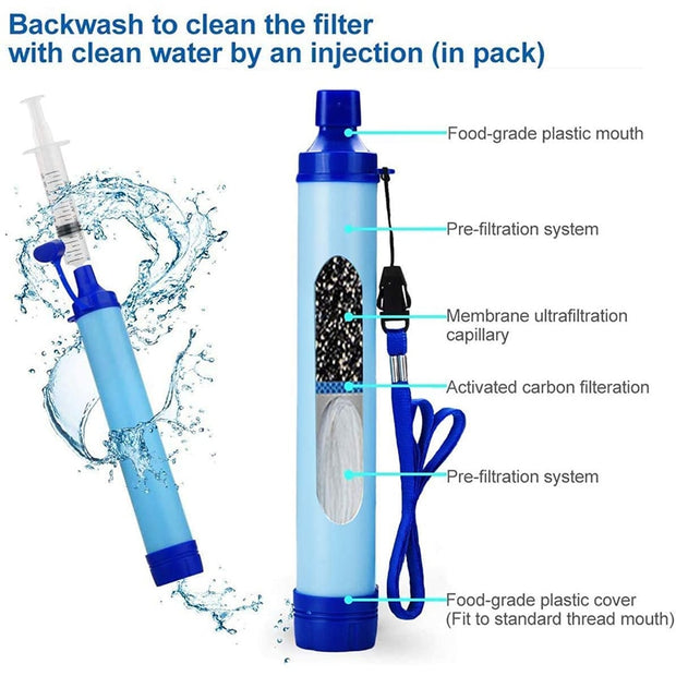 Outdoor Survival Water Filter Straw Water Filtration System Drinking Purifier For Emergency