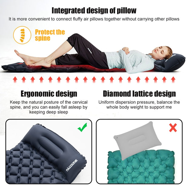 Inflatable Outdoor Camping Sleeping Pad Mattress with Pillows