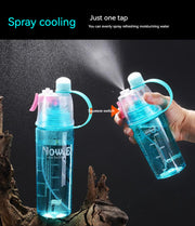 600ml Spray Cold Water Bottle Sublimation Mist Water Bottle Reusable Gym Sports Plastic Bottle with Spray Summer