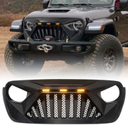 Jeep Wrangler JL JT Matte Black 2018 + Up Front Goliath Grille With Amber Lights