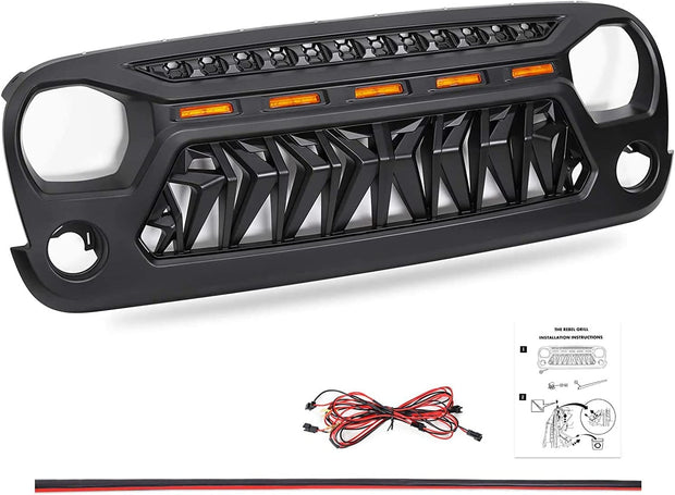 Jeep Wrangler JL 4th Generation Front Sparkle Grill With Amber LED Running Lights