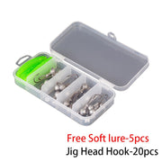 20pcs crank Jig head hook for sea fishing accessories With 5pcs free soft worm bait