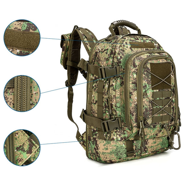 60L Camo Men Military Tactical Expandable Backpack Hiking Backpacks