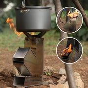 Portable Collapsible Camping Wood Stove Stainless Steel Rocket Stove