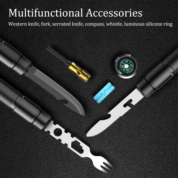 Military Shovel for Outdoor Survival Multipurpose Axe Pickaxe Shovel Compass & Flashlight Camping Tool Set