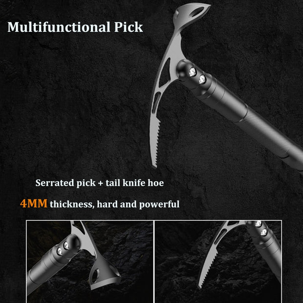 Military Shovel for Outdoor Survival Multipurpose Axe Pickaxe Shovel Compass & Flashlight Camping Tool Set