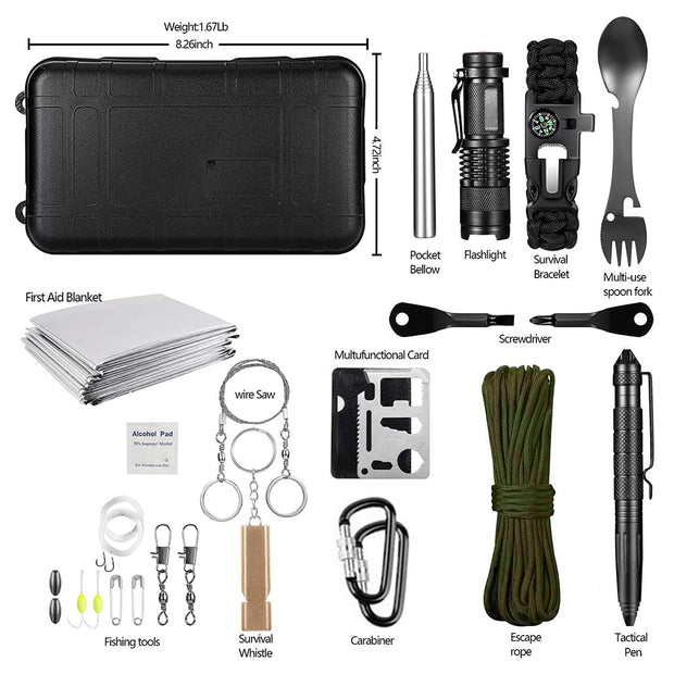 15pcs Outdoor Survival Kit Set Camping Travel Multifunction Tactical Defense And Fishing