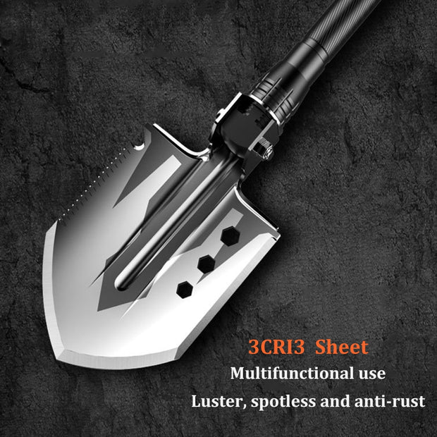 Military Shovel for Outdoor Survival Multipurpose Axe Pickaxe Shovel Compass & Flashlight Camping Tool Set