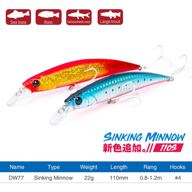 Long Casting Sinking Minnow Saltwater Fishing Lure 110mm 22g