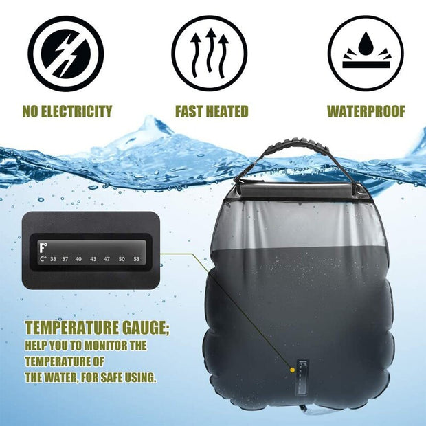 20L Outdoor Camping Hiking Solar Shower Bag  Hydration Bag Hose Switchable Shower Head