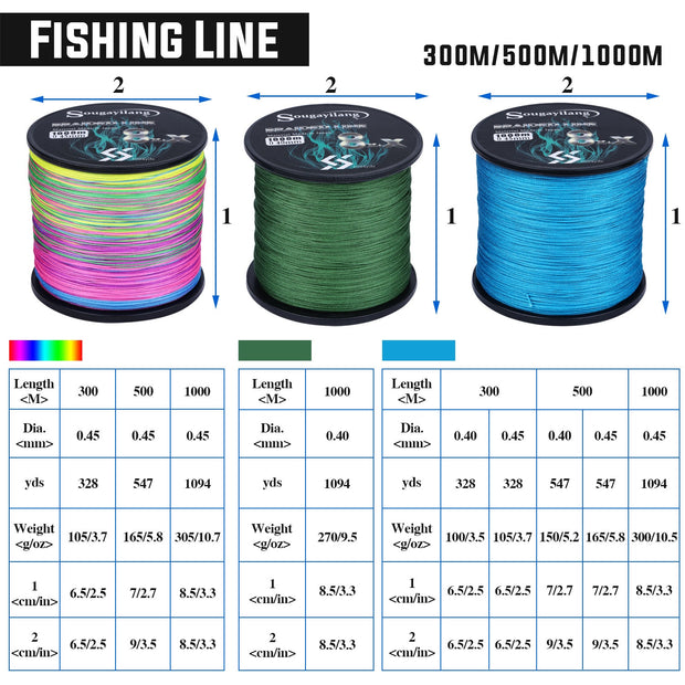 9 Strands PE Fishing Line Raid Fishing Line 300M 500M 1000M Multifilament Fishing Wire Carp