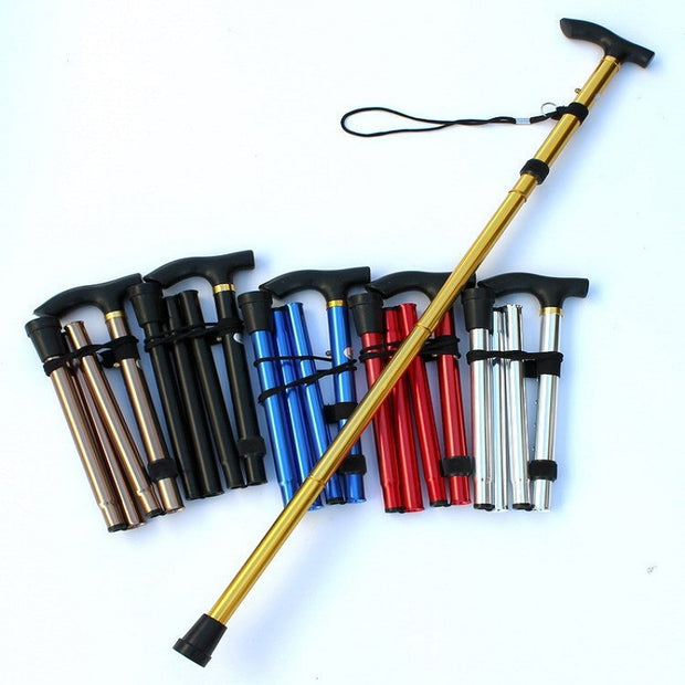 Foldable Adjustable height Aluminum alloy walking stick Climbing Hiking  Cane Four-section