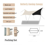 Black Coated Tarp Butterfly Outdoor Shade Sail Tarp Shelter Ultralight Camping Waterproof Tarp