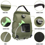 20L Outdoor Camping Hiking Solar Shower Bag  Hydration Bag Hose Switchable Shower Head