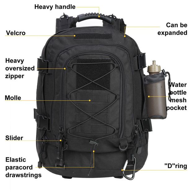 Extra Large 60L Tactical Backpack for Men Women Outdoor Water Resistant Hiking Backpacks