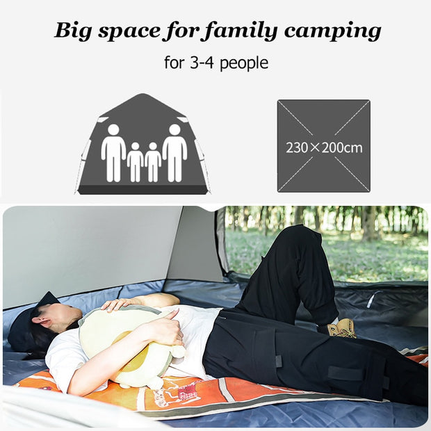 2 in 1 Dome Tent Pop Up Tents for Camping 3-4 Person Outdoor Automatic Setup Waterproof Family Tent