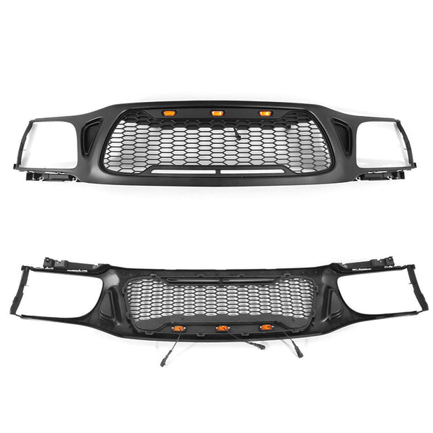 upgrade the look of your Toyota Tacoma 2001-2004 Honeycomb Bumper Front Grill With 3 Amber LED Grill Lights