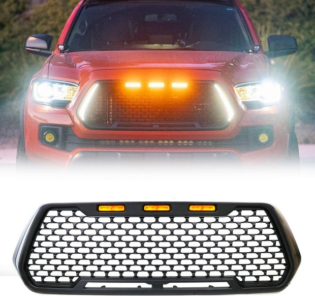 Raptor Style Matte Black Grille w/3 LED Lights - 2016+ Toyota Tacoma